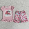 Kläder sätter sommar mode baby flickor rosa vattenmelon bubbla hylsa shorts set grossistbutik barn kläder