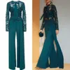 Hunter Green Jumpsuits Mother of the Bride Dresses Long Sleeves Lace Appliced ​​Women Plagment Outfit Modest Evening Dresses Prom Gowns 245Q