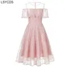 Sukienki imprezowe lsycds 2024 Summer Kobiet koronkowy marszczyzny szampan Linia midi elegancka