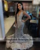 Sparkly Diamonds Prom Dress 2024 For Black Girls Mesh Sleeves Glitter Crystal Ruffle Bead Evening Party Gown Robe