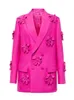 Blazer Pink Haftery Design Flower Donstrument Office Dwuzroczny biuro Kobiety Koreańskie spodnie Suit Blazer Pants 240510