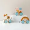 Montessori Toys Block Animal Block Dragging Stars Moon Surround Train Hand Coordenação Empilhando Toy Toy Made Decoration Gifts 240509