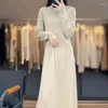 Casual Dresses RONGYI Merino Wool 2024 Autumn And Winter Dress Women's Clothes Half-High Neck Pullover Long Top Fashion Korean