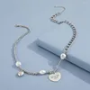 Colliers pendants Sindlan 1PC Punk Pearl Silver Color Chain Collier pour femmes Cœur simple en acier inoxydable Femme Fashion Bijoux
