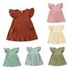 Meisje jurken zomer meisjesjurk massieve kleur vliegende mouw strip kinderrokversie een lijn multi optionele baby