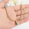 Pendant Necklaces ZAKOL Luxury Gold Color Braided Chain Necklace Hip Hop Trendy Green Rectangular Zircon Party Jewelry