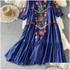 Basic Casual Dresses Vintage Chic Women Floral Embroidery Beach Boheemian Mini Dress Ladies Short Sleeve V-hals katoen en linnen Boho V DHW6T