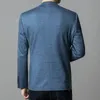 Men do estilo coreano Azul cinza slim fit blazers escuros padrões de malha de malha de machos roupas masculinas
