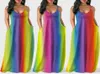 Целая дизайнерская женская одежда Bohemian Rainbow Print Lake Summer Dress Fashion Women Sexy Spaghetti Bess Bodycon Long Maxi 6897204