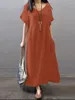 夏のパーティードレスファッショナブルなエレガントなソリッドカラー半袖トップvネックコットンリネン通勤スカート女性用服