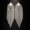 Stud -oorbellen Pearl Decor Lange Tassel met zilveren naald kristal Rhinestone prachtige sprankelende feestkostuumaccessoires voor haar