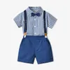 Kleidungssets 70-140 cm Kinderbaumwäschemandel-Hemd und Shorts mit Schultergurt Set Baby Sommerkleidung2405