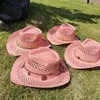 Розовая полость ковбойская шляпа соломенная шляпа звезда джазовая соломенная шляпа панама бумага трава западная джинсовая шляпа мода