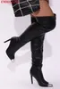 Stiefel sexy Front Reißverschluss Overknee Frauen 2024 Mode weibliche Metalldekor Botas Mujer High Heels Schuhe Ladies Oberschenkel