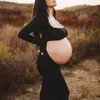 マタニティドレス写真撮影のためのマタニティドレス黒い長袖バックレス妊娠