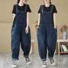 Kvinnors jumpsuits Rompers Denim Jumpsuits för kvinnor Solid Workwear Harem Pants Vintage One Piece Outfit Women Clothing High Strt Loose Casual Romper Y240510