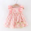 Girl Dresses Girls Dress Bag 2/Piece Set Summer Cartoon Small Flower Print Korean Version Cute Flying Sleeves