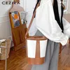 Bag CEZIRA 2024 Fashion Canvas Women Bucket Bags Luxury PU Vegan Leather Patchwork Handbags Female Daily Crossbody Shoulder Purses
