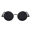 Güneş gözlüğü siyah yuvarlak steampunk erkekler moda marka tasarımcısı lüks klasik retro ayna güneş gözlükleri kadınlar daire oculos 184e