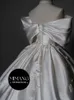 Designer bateau main wedding dress 2024 new bride high-end dress simple and elegant satin outdoor dress for women