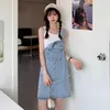 Casual Dresses S-5XL Women Denim Summer Big Pocket Loose Mini A-Line Jean Suspender Straps Dress Female Vestidos Overize