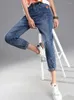 Women's Jeans Light-colored Short Straight Female Korean Version Of The High-waisted Stretch Thinner Nine-point Pants Trend
