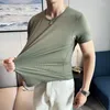 Camisetas masculinas de alta cor de cor sólida elástica para homens de manga curta pescoço redondo gelo casual seda de seda respirável camisa inferior social