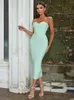 Casual Dresses 2024 Sexy Women's Strapless Sleeveless Mint Green Bandage Dress Bodycon Backless Midi Cocktail Evening Party Vestidos