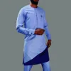 Kaunda Mens Suits Kaftan Outfits Ronde hals gestreepte afdruk Lange mouwen Afrikaanse etnische stijl Herensets Traditionele kleding 240426