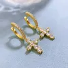 Stud Earrings SpringLady Luxury 925 Sterling Silver High Carbon Diamond Cross Shape Dangle Drop 18K Yellow Gold Plated Fine Jewelry