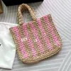 Bolsa de palha de bolsa de grife bolsas de bolsa de praia Bolsa de praia Totes de crochê feminino Moda de cor listrada bolsa de compras de verão Fibras naturais casuais Bolsa de baguete