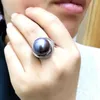 Cluster Rings Large Particle 10-12mm Natural Freshwater Pearl Ring Round Edison Demon Purple Deep Pure Silver Strong Light Female