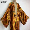 Winyi Summer Fashion Print Women Cardigan Lose Long Dress Элегантное вечеринка Boho Maxi Beach Holiday Cover Up Kimonos Kaftan 240509