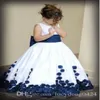 Bloemenmeisjesjurken met rode en witte strikknoop Rose Taffeta Ball Gojed Juwellijn Little Girl Party Pageant Pageant -jurken vallen nieuw 2422