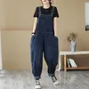 Kvinnors jumpsuits Rompers Denim Jumpsuits för kvinnor Solid Workwear Harem Pants Vintage One Piece Outfit Women Clothing High Strt Loose Casual Romper Y240510