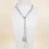 Joyería guaiguai blanca keshi perla cz pavimento cadena de oro blanco collar largo para mujeres