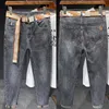 Мужские джинсы весна и осенние моды мужские мужские джинсовые джинсы повседневные серые эластичные плотные леггинсы в корейском стиле роскошные хлопковые трюки Q240509