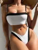 Women's Swimwear Sexy Splicing Mid Waist Brazilian Bikini Female Swimsuit Women Two-pieces Set Bather Bathing Suit Swim K4803