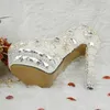 Dress Shoes Handmade Sparkling Women High Heels Genuine Leather Rhinestone Bridal White Pearl Wedding Size 34-43