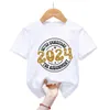 T-shirts 2023 B au revoir Hello 2024 Bonne année T-shirt drôle de vêtements pour enfants unisexe garçons Tshirt Famile Family Party Short Sleeve Tees Top T240509