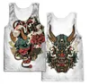 Samurai Oni Mask Tattoo 3D All Over Imprimé Men Vest Summer Harajuku Tshirt Sans mange