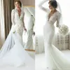 2022 Nouvelles robes de mariée sirène gracieuse Illusion Deep V Neck Lace Applique à manches longues Spring Autum Bridal Bridal Plus Taille Wedding Dr 192Z