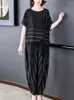 Zweiteilige Hosen für Frauen 2024 Streifen schwarze Seide Lose Sets Sommer Batwing Sleeve Casual Stücke Frauen elegante Vintage Party Damen Anzüge