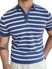 Polos Men's Summer Blue Striped Busined Pull à manches courtes à manches courtes