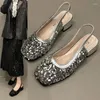 Casual Shoes Summer Women's Flats Grey Boat Square Toe Slip On Flat For Woman Ballet Comfortable Sequin Sandals