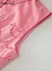 Robes décontractées svoryxiu Designer Fashion Summer Pink Elegant A-Line Long Robe Robe Women's Turn-Down Collar Sans manches Hook Flower Hollow