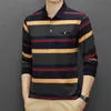 Polos maschile New Mens Casual Stripe Ploid Long Slve Polo Shirt Fashion Solid Polo Top Y240510N9U3