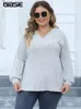 Gibsie Plus taille T-shirts à manches longues pour femmes Fashion de printemps Mode V Necl