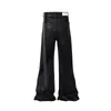 Streetwear Black Wash Leather Strecth Jeans for Men Ropa Hombre Baggy Y2K Flare broek Oversized rechte denim broek 240509