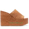 Slippers Brown Weave Cane Wedges Open Toe High Heel Sandals Indoor Platform Slides Women Fashion Large Size 45 Custom Shoes